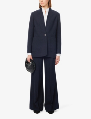 Shop Me And Em Women's Dark Navy Collarless Herringbone Stretch-woven Jacket