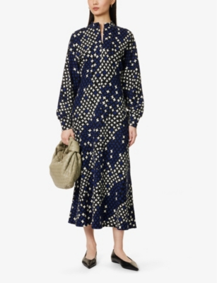 Shop Me And Em Women's Ultramarine/cream/bl Wavy Houndstooth-print Stretch-woven Midi Dress