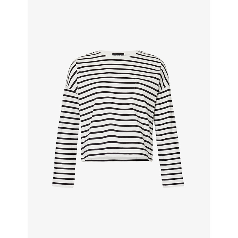 Me And Em Striped Boxy-fit Cotton-jersey Top In Black/soft White