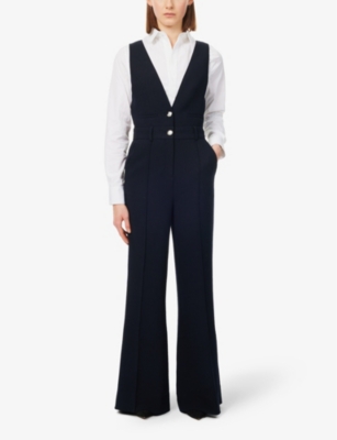Shop Me And Em Women's Vy V-neck Flared-leg Stretch-woven Jumpsuit In Navy