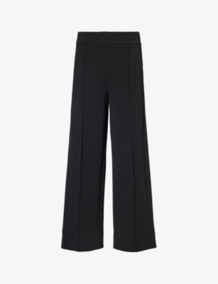 Me And Em Womens Black Partially Elasticated-waist Straight-leg Mid-rise Stretch-woven Trousers