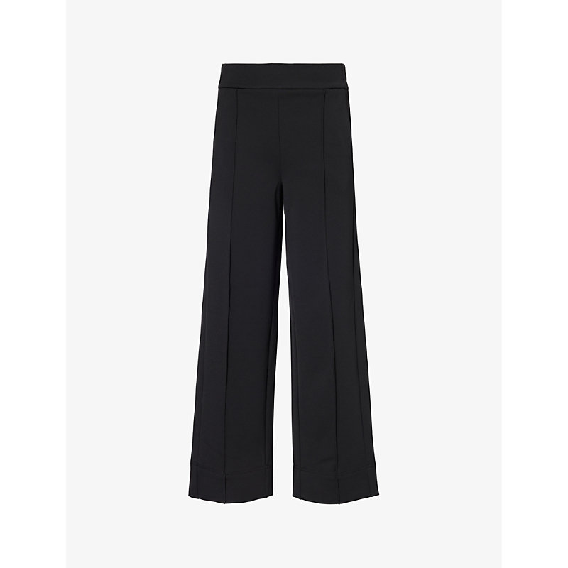 Me And Em Womens Black Partially Elasticated-waist Straight-leg Mid-rise Stretch-woven Trousers