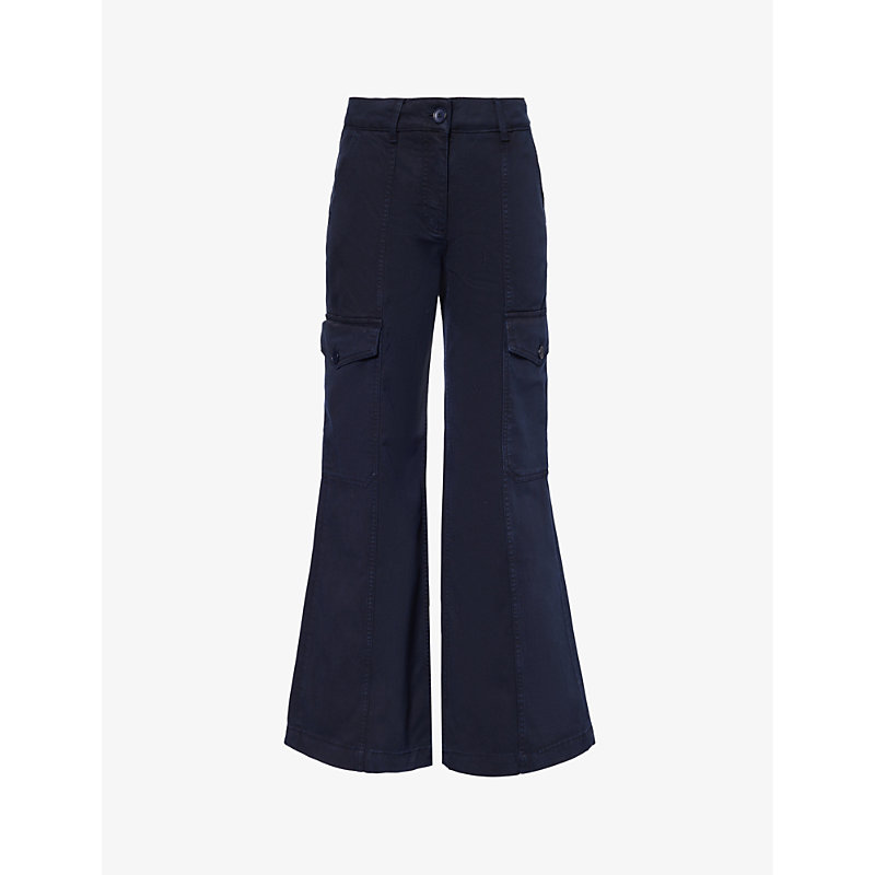 Me And Em Womens Navy Flared Straight-leg Mid-rise Woven Trousers