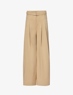 Me And Em Relaxed Wide-leg High-rise Stretch-cotton Blend Trousers In Stone