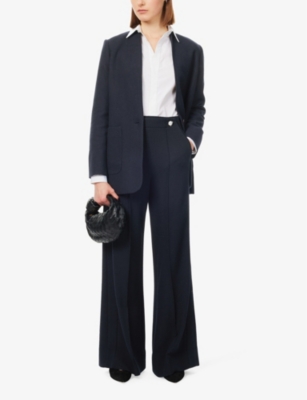 Shop Me And Em Women's Vy Flared-leg High-rise Stretch-woven Trousers In Navy