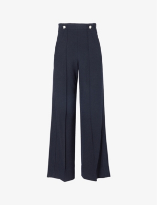 Me And Em Womens Navy Flared-leg High-rise Stretch-woven Trousers