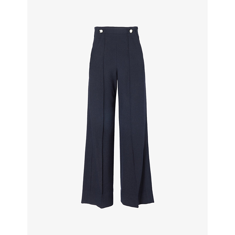 Me And Em Womens Navy Flared-leg High-rise Stretch-woven Trousers
