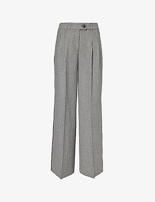 ME AND EM: Houndstooth-check wide-leg mid-rise stretch-woven trousers