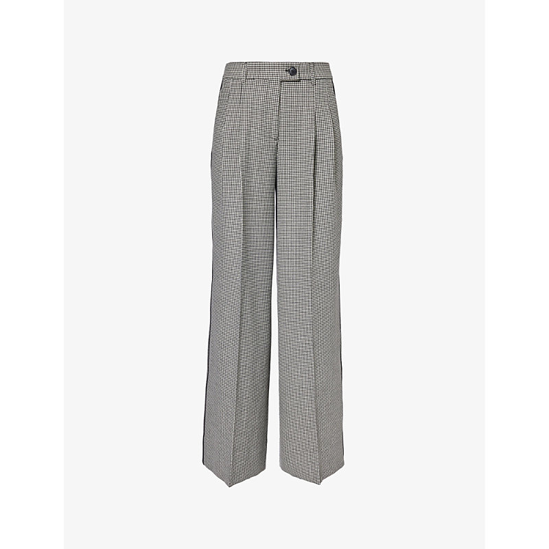 Me And Em Houndstooth-check Wide-leg Mid-rise Stretch-woven Trousers In Black/white