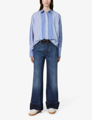 Shop Me And Em Women's Blue/white Stripe-print Relaxed-fit Cotton-poplin Shirt