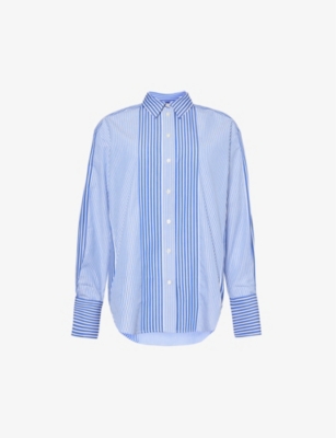 Me And Em Stripe-print Relaxed-fit Cotton-poplin Shirt In Blue/white
