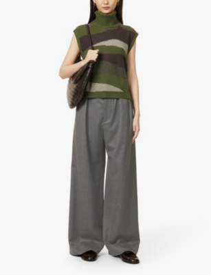 Shop Me And Em Women's Khaki Multi Detachable Roll-collar Cashmere Knitted Vest
