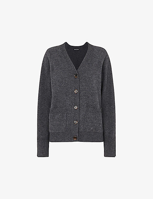 WHISTLES: Relaxed-fit pocket-embroidered wool cardigan