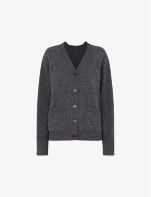 Whistles Womens Grey Relaxed-fit Pocket-embroidered Wool Cardigan In Grey