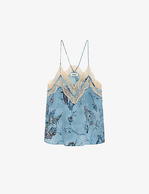 ZADIG&VOLTAIRE: Christo lace-embroidered printed silk camisole
