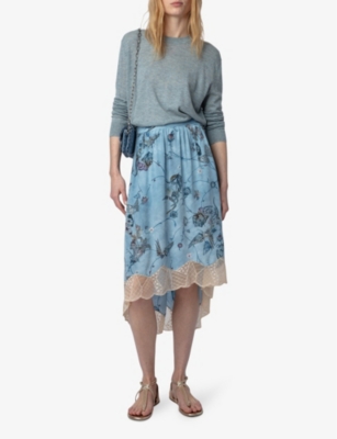 Shop Zadig & Voltaire Zadig&voltaire Women's Glacier Joslin Floral-print Silk Midi Skirt