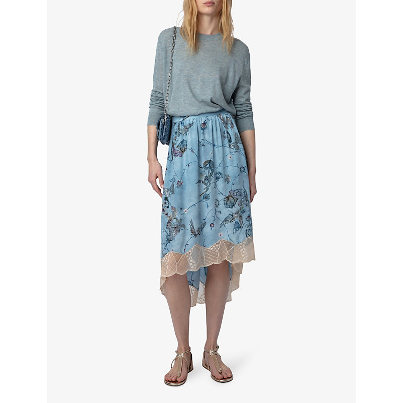 Shop Zadig & Voltaire Zadig&voltaire Womens Glacier Joslin Floral-print Silk Midi Skirt