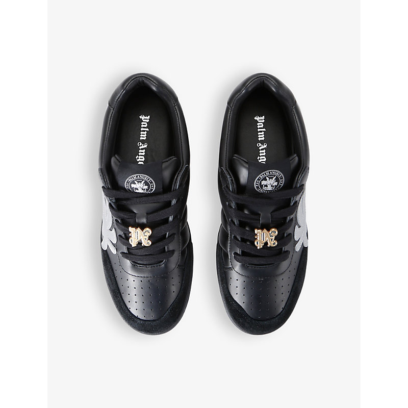 Shop Palm Angels Men's Blk/other Palm Beach Brand-motif Leather Low-top Trainers