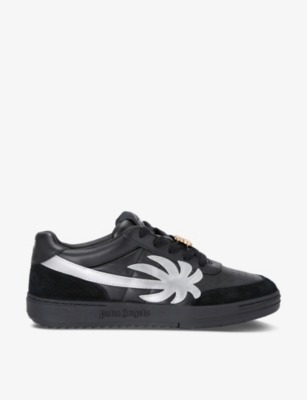 Shop Palm Angels Mens Blk/other Palm Beach Brand-motif Leather Low-top Trainers
