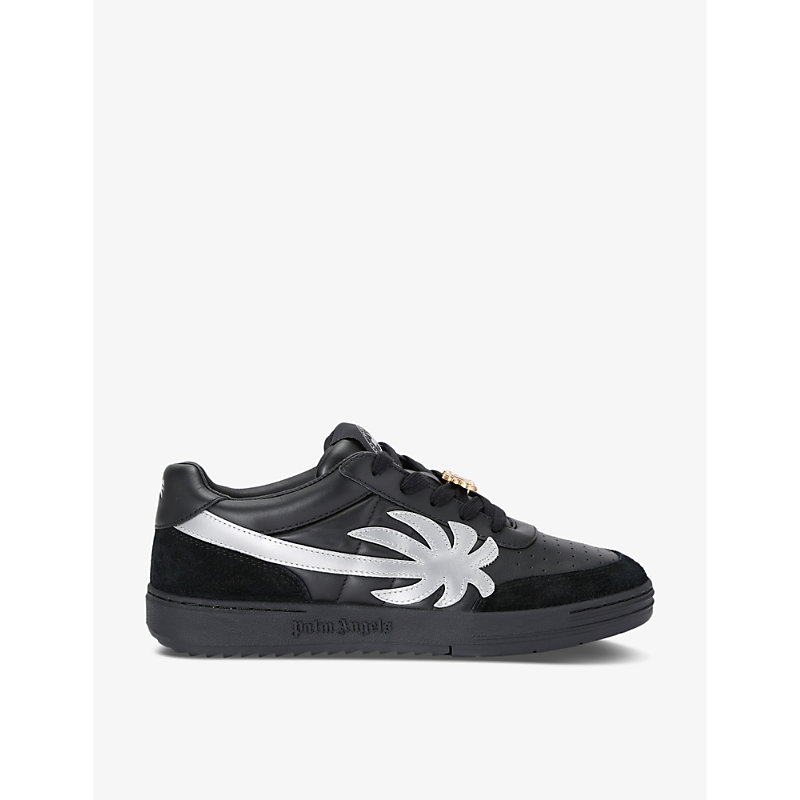 Shop Palm Angels Palm Beach Brand-motif Leather Low-top Trainers In Blk/other
