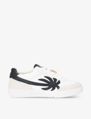 Palm Angels Palm Beach Brand-motif Leather Low-top Trainers In White/blk