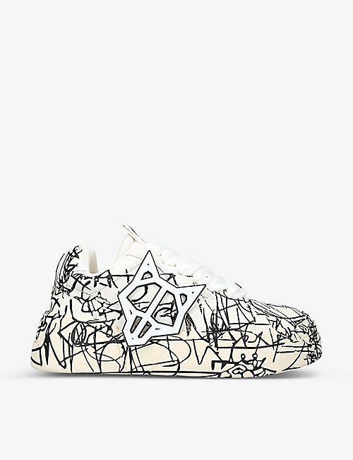 NAKED WOLFE: Kosa Scribble patterned leather low-top trainers