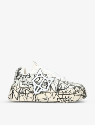 Naked Wolfe Kosa Scribble Graffiti-print Trainers In White/blk