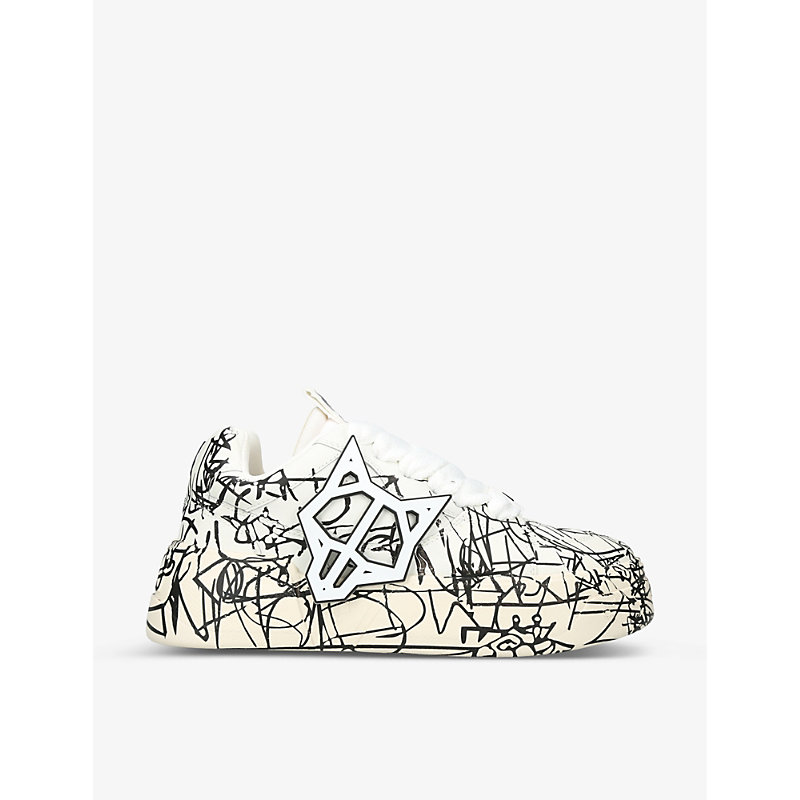 Naked Wolfe Kosa Scribble Graffiti-print Sneakers In White/blk