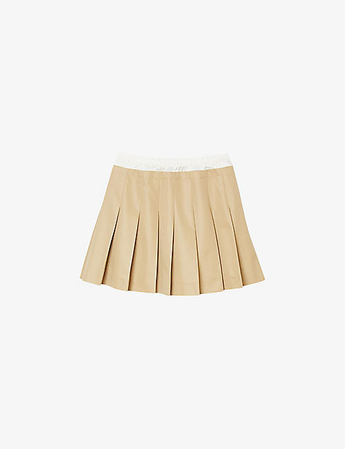 SANDRO: Pleated contrast-trim cotton-blend mini skirt