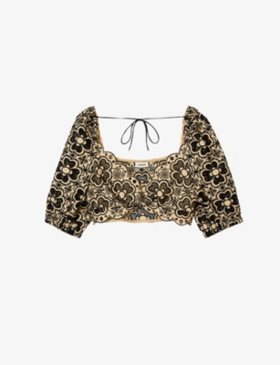 SANDRO: Broderie anglaise-embroidered cotton crop top