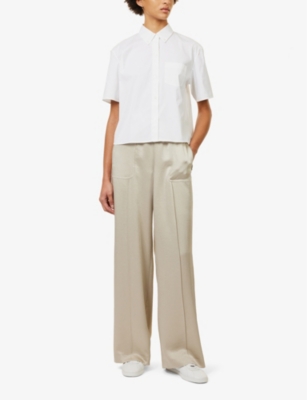 Shop Vince Women's 283lts Patch-pocket Wide-leg Mid-rise Satin Trousers