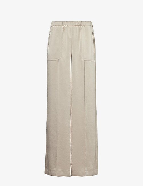 VINCE: Patch-pocket wide-leg mid-rise satin trousers