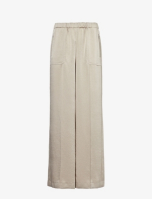 Shop Vince Women's 283lts Patch-pocket Wide-leg Mid-rise Satin Trousers
