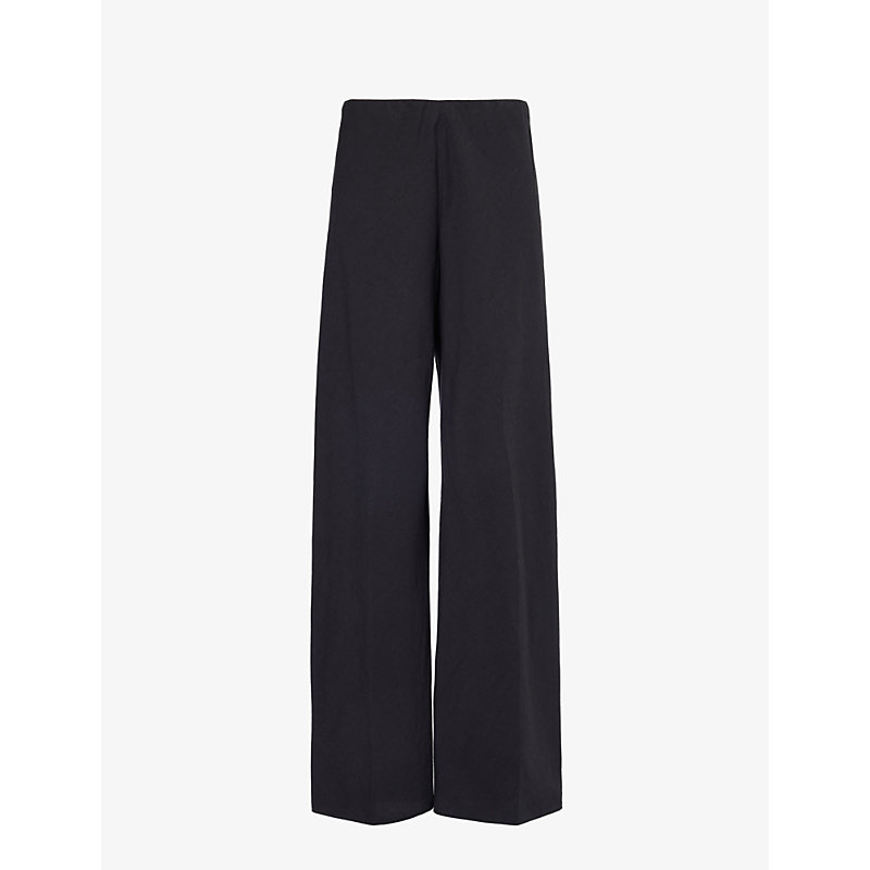 Shop Vince Women's 001blk Pressed-crease Straight-leg Mid-rise Woven Trousers
