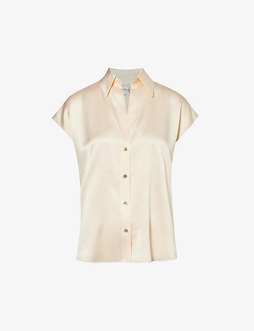 VINCE: Cap-sleeve rushed silk blouse