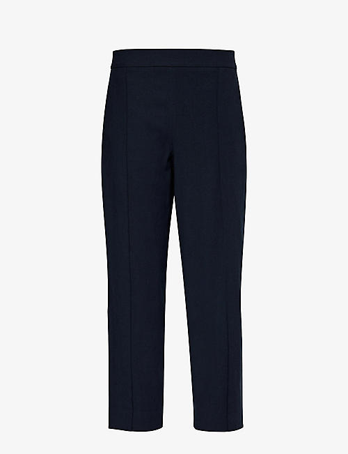 VINCE: Pinched-seam tapered-leg mid-rise stretch linen-blend trousers