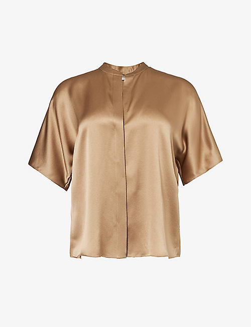 VINCE: Round-neck short-sleeved silk top