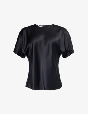 VINCE: Bias-cut short-sleeved silk top