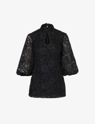 Shop Huishan Zhang Women's Black Chao Floral-embroidered Lace Top