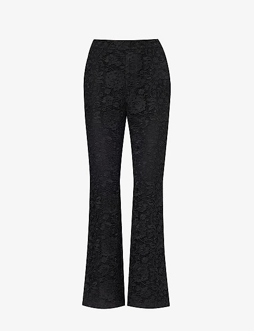 HUISHAN ZHANG: Jun floral-embroidered flared mid-rise lace trousers