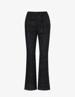 Shop Huishan Zhang Women's Black Jun Floral-embroidered Flared Mid-rise Lace Trousers