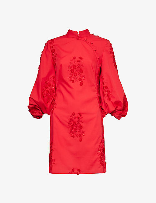 HUISHAN ZHANG: Ming floral-appliqué woven mini dress