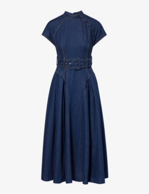 HUISHAN ZHANG - Huang contrast-stitch denim midi dress | Selfridges.com