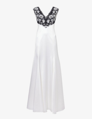 Shop Huishan Zhang Women's White Yvonne Bead-embellished Wool-blend Gown