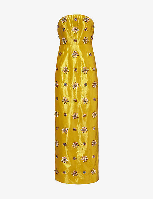 HUISHAN ZHANG: Lorena floral-embellished woven-blend maxi dress