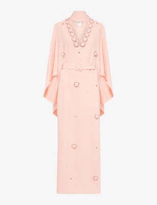 Shop Huishan Zhang Women's Peach Salina Crystal-embellished Recycled-polyester-blend Maxi Dress