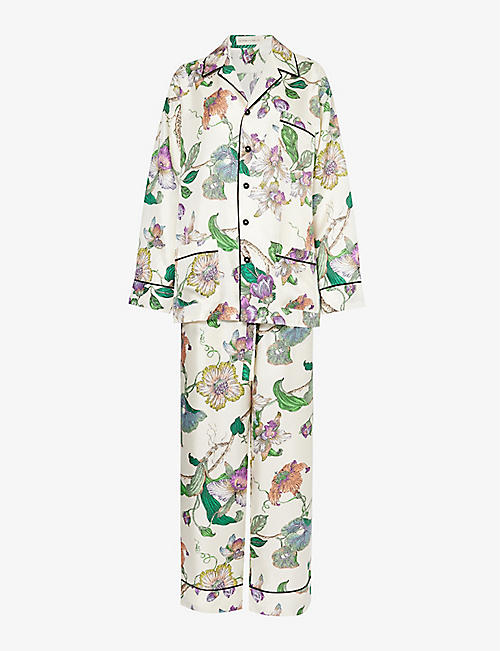 OLIVIA VON HALLE: Yves floral-pattern silk pyjama set