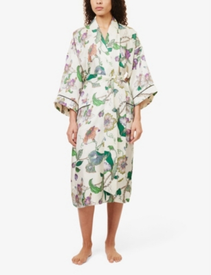 Shop Olivia Von Halle Womens Aura Sabine Floral-pattern Relaxed-fit Silk Robe