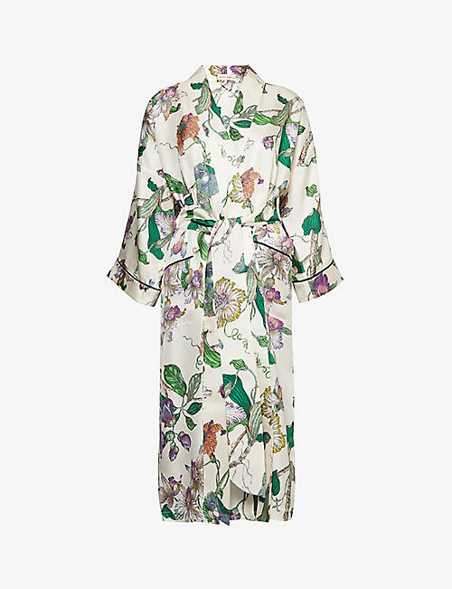 OLIVIA VON HALLE: Sabine floral-pattern relaxed-fit silk robe