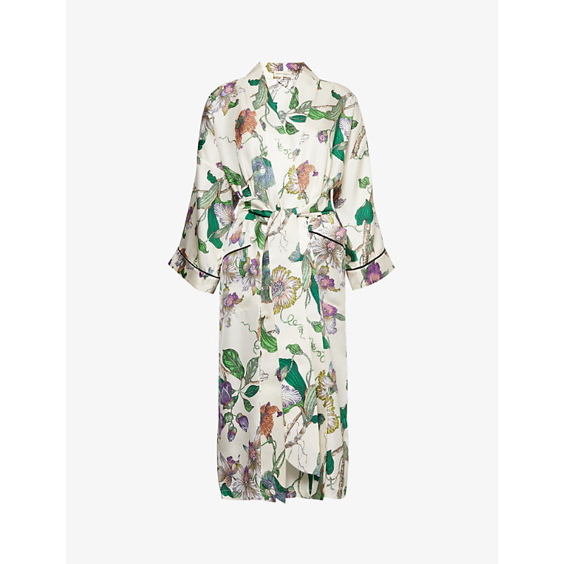 Shop Olivia Von Halle Womens Aura Sabine Floral-pattern Relaxed-fit Silk Robe